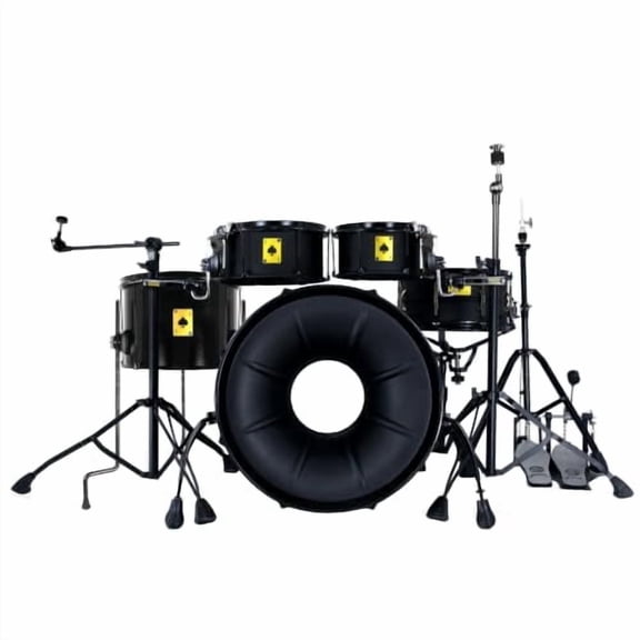 METAL POWER Pro 5-Piece Carbon Steel Drum Set, Professional Full Size Complete Acoustic Drum Kit with 22" Subwoofer Bass Drum, Dual Ball-Joint Toms, All-Black Hardware & Stands for Adults