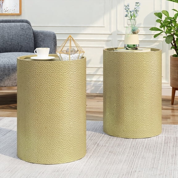 METAL SIDE TABLE (Set of 2) - Hammered Finish, Iron Frame, 16"x16"x22.25" for Sophisticated Home Decor