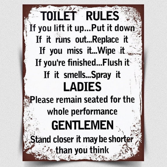 METAL SIGN WALL PLAQUE TOILET RULES print picture retro style bathroom decor Size: 16 x 12 Inch