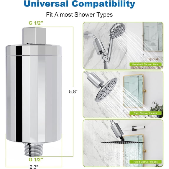 ALL METAL Shower Head Filter – KDF 55 Shower Filter Vitamin C E&A for Hard Water, High Pressure Universal Shower Water Filters to Remove Toxic Chemicals, Chlorine and Heavy Metals, Chrome
