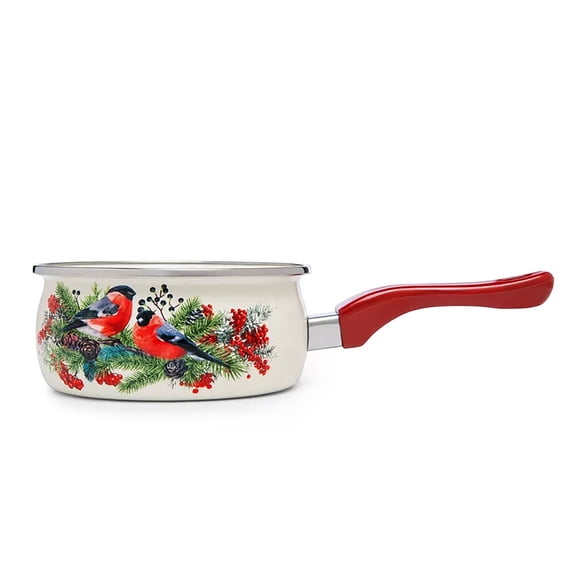 METALAC Bullfinch Enamel Saucepan 1.6 Qt (1.5 L) Enameled Steel Pot Sauce Pan, Red