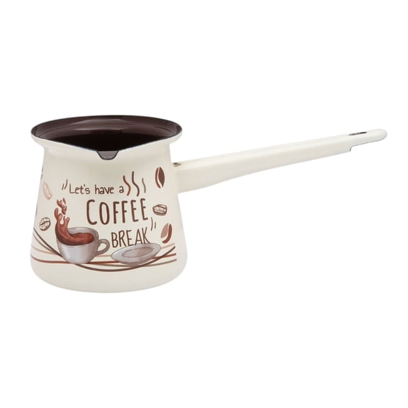 METALAC Coffee Break Enamel Turkish Coffee Pot 13.5 fl oz (400 ml) Cezve with Ergonomic Handle, Cream and Brown