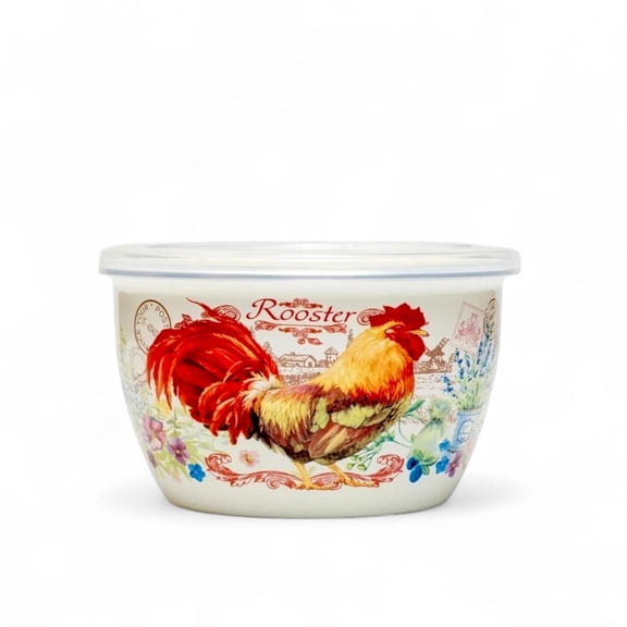 METALAC Golden Rooster Enamel Storage Bowl with Lid 1.16-qt (1.1 L) Enameled Steel Storage Food Container with Lid Set Enamel Bowl