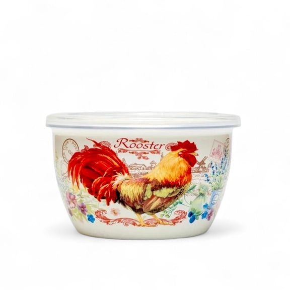 METALAC Golden Rooster Enamel Storage Bowl with Lid 2.5-qt (2.4 L) Enameled Steel Storage Food Container with Lid Set Enamel Bowl