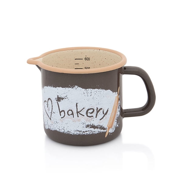 METALAC Love Bakery Enamel Mug with Pouring Spout 27 fl oz (800 ml) Enameled Steel Measuring Cup