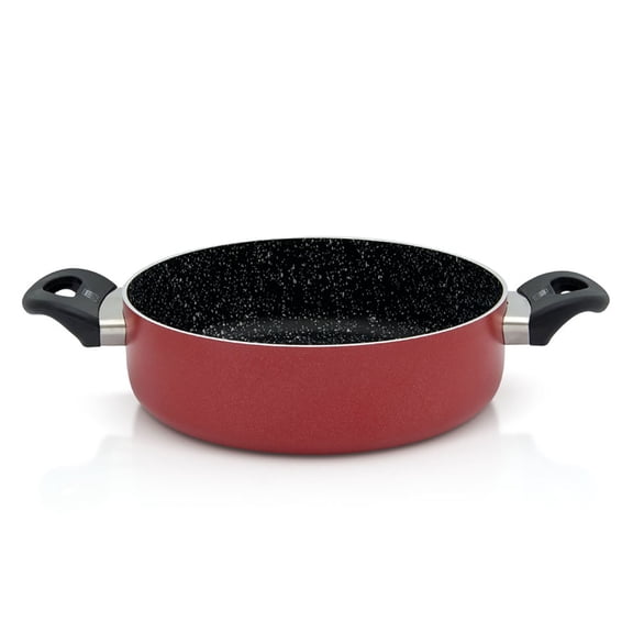 METALAC Magma Red Non-Stick Saute Pan with Two Side Handles 3.2 Qt (3 L) Aluminum Stew Pan, Red
