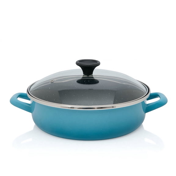 METALAC Miami Non-Stick Low Cooking Pot with Glass Lid 4.2 Qt (4 L) Steel Nonstick Stock Pot for Cooking Induction Soup Pot, Blue