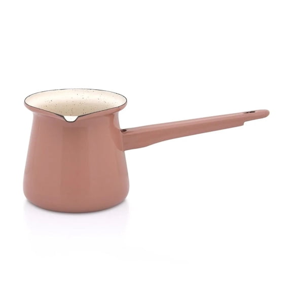 METALAC Mocha Mousse Enamel Turkish Coffee Pot 13.5 fl oz (400 ml) Cezve with Ergonomic Handle, Dusty Pink