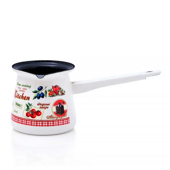 METALAC Retro Kitchen Enamel Turkish Coffee Pot 23.7 fl oz (700 ml) Cezve with Ergonomic Handle, Red