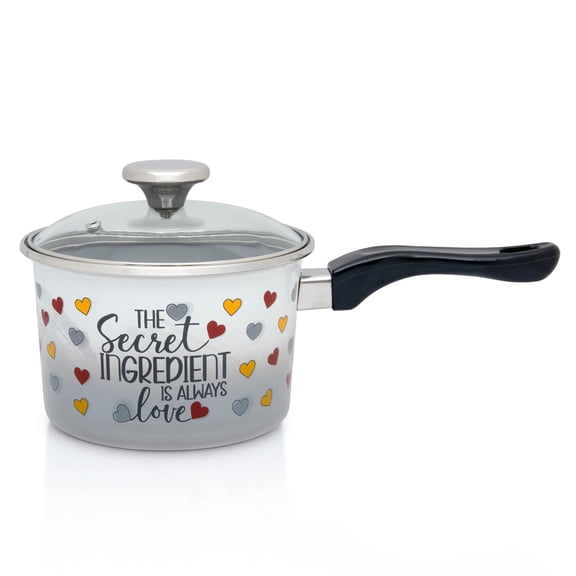METALAC The Secret Ingredient Enamel Saucepan with Glass Lid 2 Qt (1.9 L) Enameled Steel Pot Sauce Pan