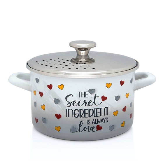 METALAC The Secret Ingredient Enamel Stockpot with Strainer Lid 3.7 Qt (3.5 L) Enameled Steel Stock Pot for Cooking Induction Soup Pot