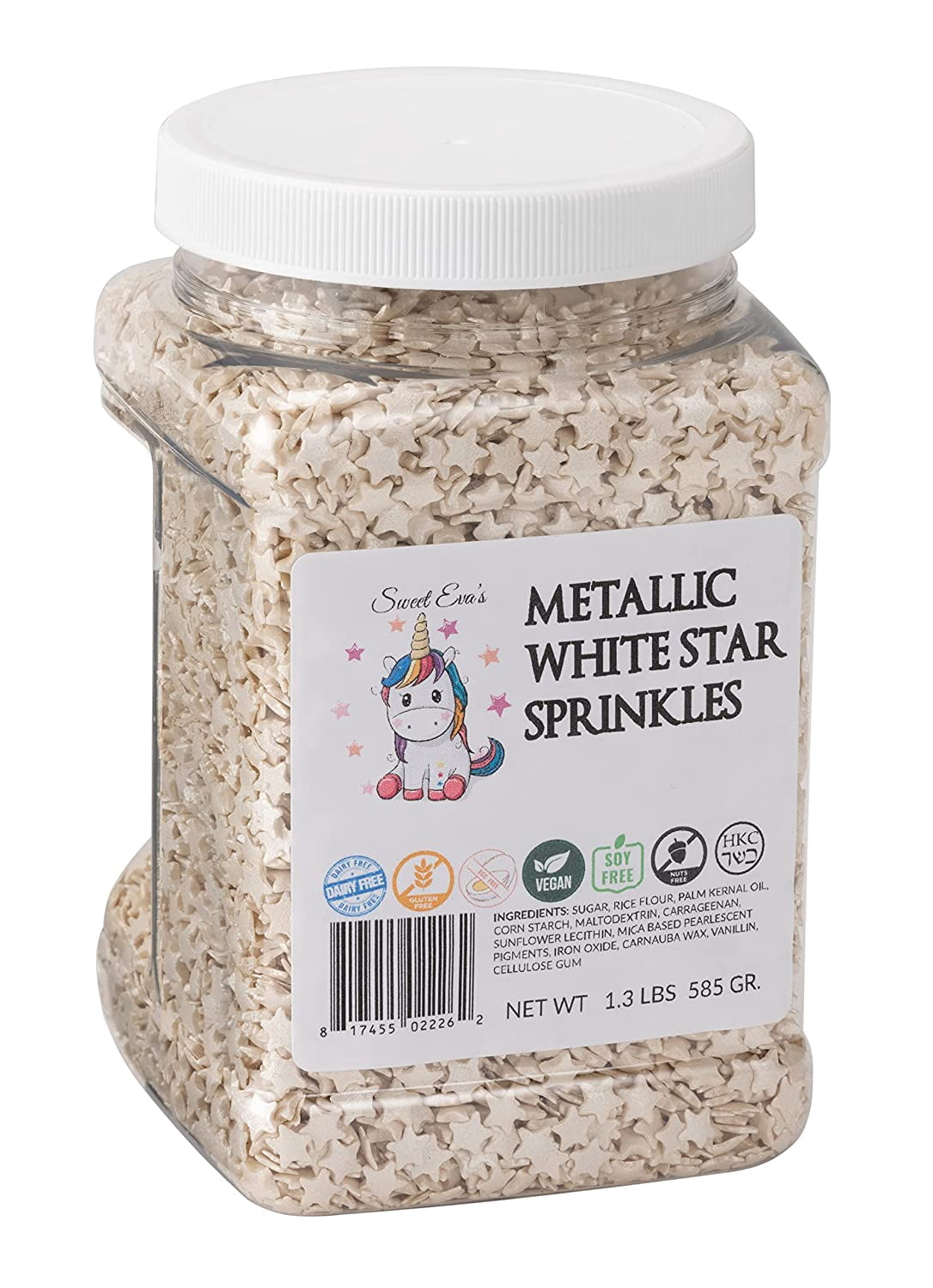 METALLIC WHITE STAR SPRINKLESDairy Free,Glutenfree,Egg Free,Vegan,Soy