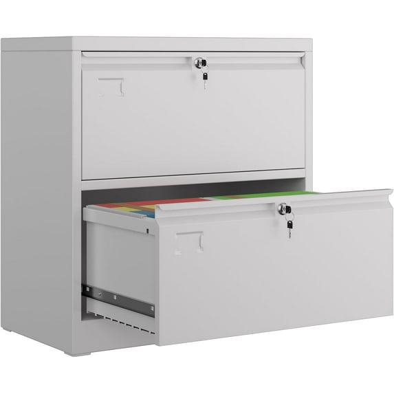 METAN Upgrade Metal 2 Drawer Lateral Files Cabinet for Home Office, Lockable Steel Wide File Storage Cabinet for Hanging Legal/Letter A4 Size, Assembly Required,White