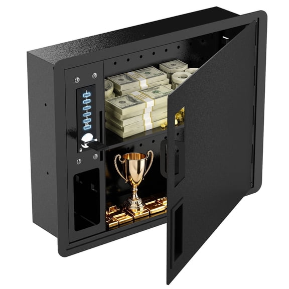 METATEEL Hidden In Wall Safe Between 16" Studs with Removable Shelves and Pegboard for Cash Jewelry Passports Documents (Black, 12" Height)