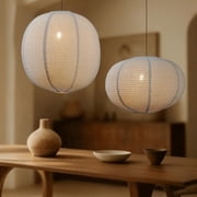 METHEDEECO 2-Pack 16 in Linen Pendant Lamp Shades, Oval and Round Hanging Light Shade Set, Beige, Shades Only