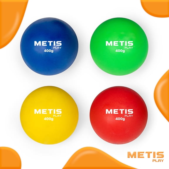 METIS Play Junior Shot Put Pack of 4 - Durable PVC Shot Puts with Carry Bag