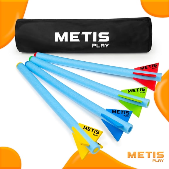 METIS Play Kids Foam Training Javelins [18in or 34in] – Soft Foam Rocket Launcher for Indoor and Outdoor Games 34" (Pack of 4 + Carry Bag)