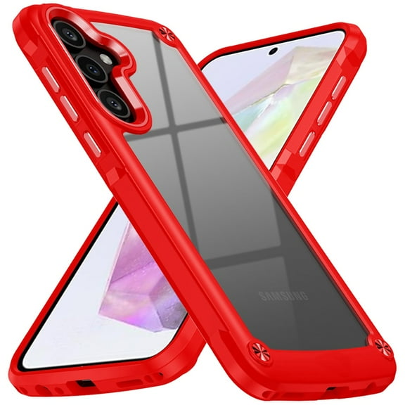 METKASE For Samsung Galaxy A36 / A56 Ultimate CaseX Transparent Hybrid Case with Metal Buttons And Camera Edges - Red