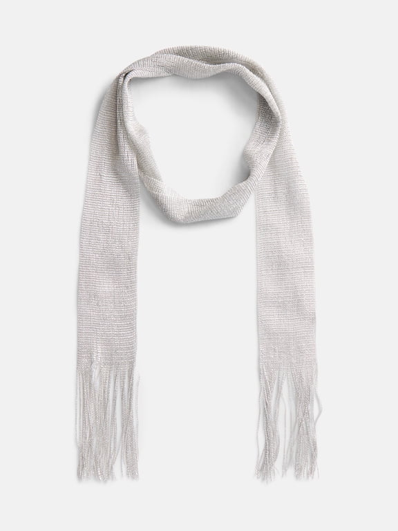 Women's Metallic Skinny Scarf, Silver