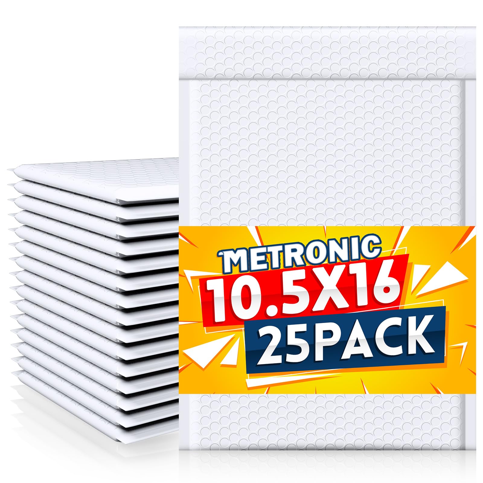 METRONIC White Large Bubble Mailers 10.5x16 Inch 25 Pack, Self Seal
