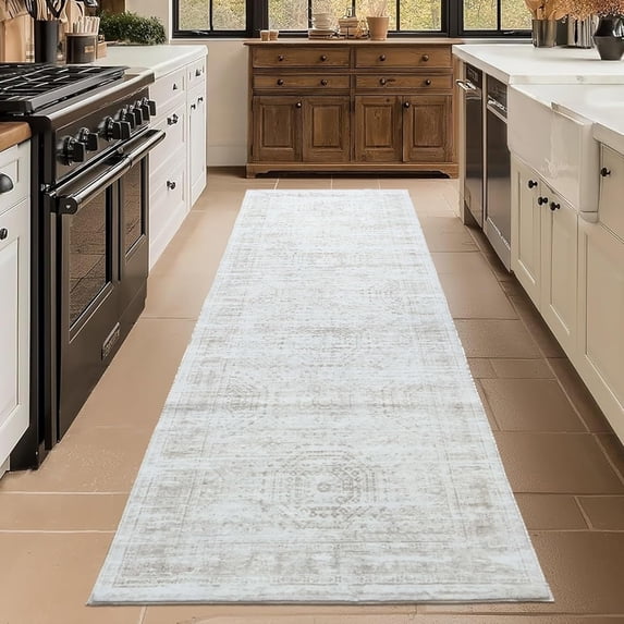 METSAVAIM 2x6 Runner Rug - Ultra Soft Vintage Beige Hallway Runner Rug for Entryway, Kitchen & Bedroom | Non-Slip Machine Washable Runner Rug, Stain-Resistant & Durable for High-Traffic Areas