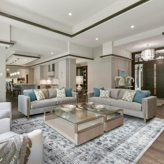 METSAVAIM 4x6 Rug | Vintage Distressed Traditional Area Rug for Living Room & Bedroom - Ultra Soft, Non-Slip Backing & Machine Washable Rug, Ideal for Indoor & Outdoor Use – White Cream & Gray