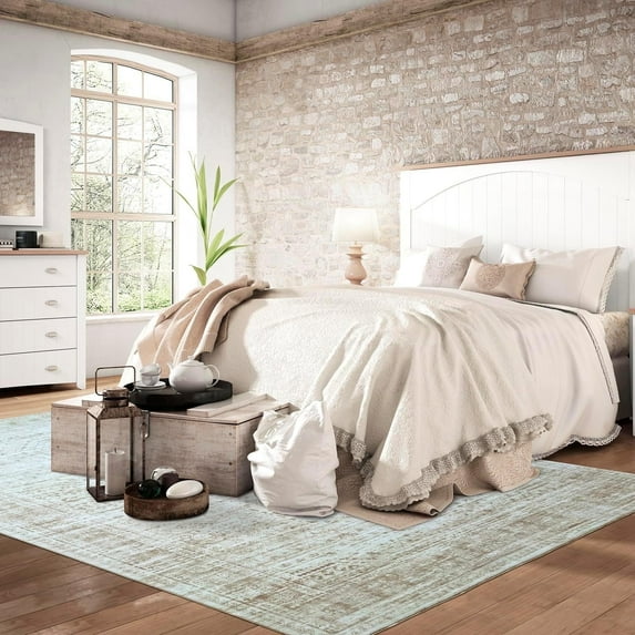 METSAVAIM 5x7 Area Rug - Ultra Soft Vintage Beige Area Rug for Bedroom, Living Room & Office | Non-Slip Machine Washable Rugs, Ideal for Indoor & Outdoor Use