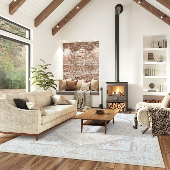 METSAVAIM 5x7 Area Rug - Ultra Soft Vintage Pattern Area Rug for Bedroom, Living Room & Office | Non-Slip Machine Washable Rugs, Ideal for Indoor & Outdoor Use