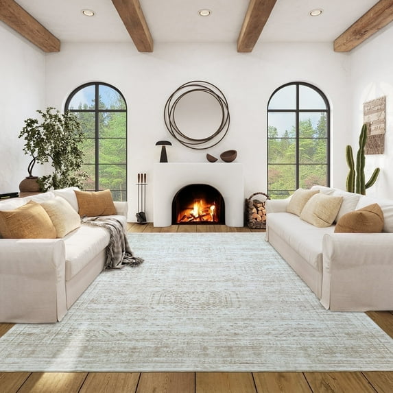 METSAVAIM 6x9 Rug - Ultra Soft Vintage Beige Area Rug for Bedroom, Living Room & Office | Non-Slip Machine Washable Rugs, Ideal for Indoor & Outdoor Use