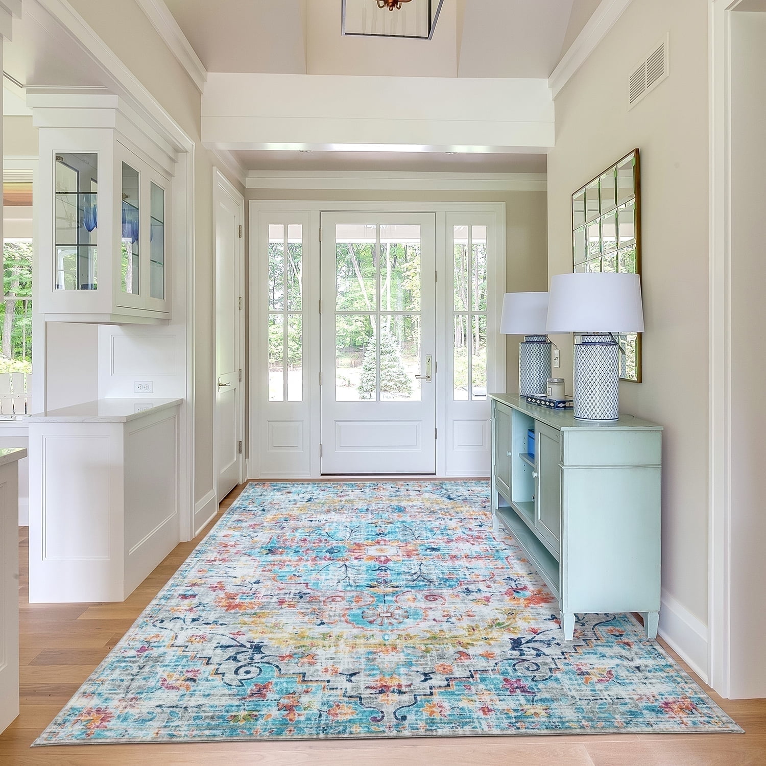 METSAVAIM 8x10 Rug - Ultra Soft Aqua Multi Area Rug for Bedroom, Living Room & Office | Non-Slip Machine Washable Rugs, Ideal for Indoor & Outdoor Use