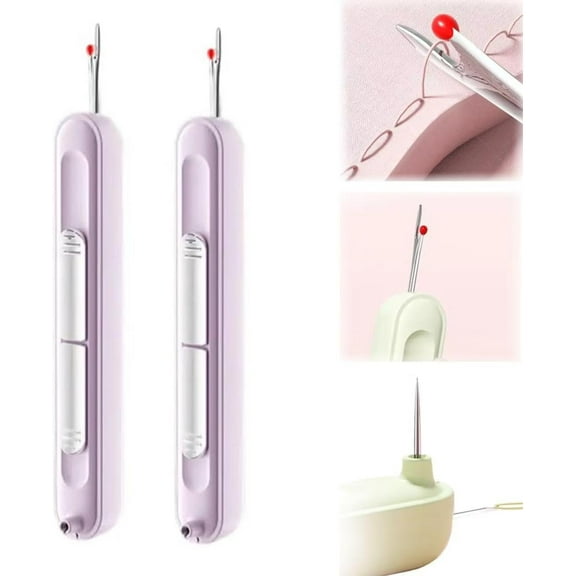 MEUDQU 2Pcs Plug-in Needle Threader, 2025 New 2 in 1 Upgraded Needle Threader Seam Ripper Tool, Stretchable Remover Needle Threading Tool for Hand Sewing Knitting Craft Quilting Supplies