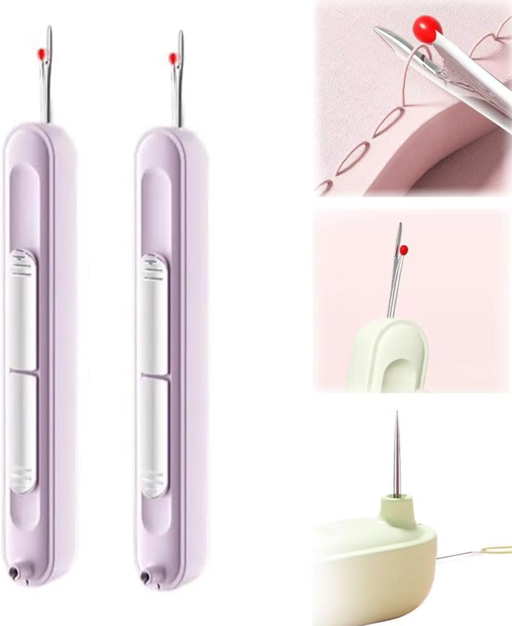 MEUDQU 2Pcs Plug-in Needle Threader, 2025 New 2 in 1 Upgraded Needle Threader Seam Ripper Tool, Stretchable Remover Needle Threading Tool for Hand Sewing Knitting Craft Quilting Supplies