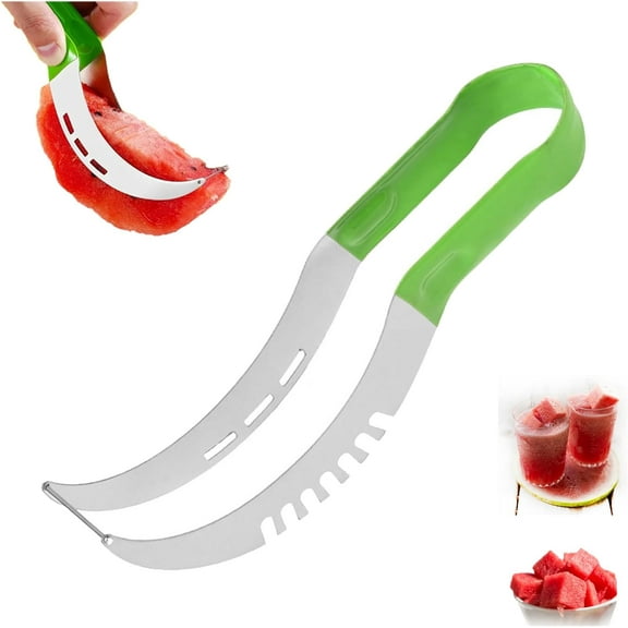 MEUDQU Multifunctional Stainless Steel Fruit Slicer, Watermelon Cutter Slicer Tool, 2-in-1 Stainless Steel Fruit Cutter, Fruit Slicer Kitchen Gadget