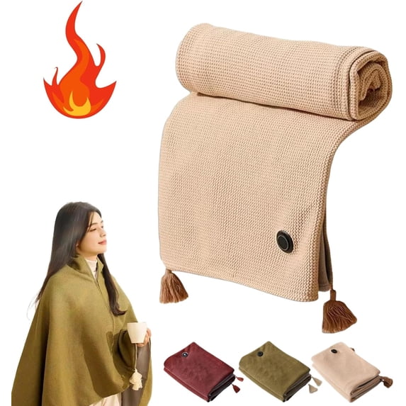 MEUDQU Portable Heated Shawl, Heated Shawl Wraps for Women, Portable Soft Zipper Electric Heated Blanket Shawl, 3 Heating Levels, USB Heated Blanket Shawl
