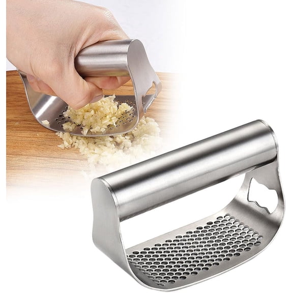 MEUDQU Stainless Steel Garlic Presser, Garlic Press Rocker Garlic Mincer Garlic Crusher, Comfortable Handle Garlic Chopper for Smash Garlic Kitchen Tools
