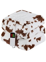 MEUDYT Cow Heated Electric Blanket for Adult, Flannel & Sherpa Heating Blanket with 10 Heat Levels, 1/2/4/8 Hours Auto-Off, 50.1"x 60.1", Cow Print Brown
