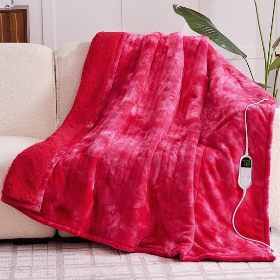 MEUDYT Electric Heated Blanket, 50.1"x60.1" Heating Blanket for Adult, Soft Flannel & Sherpa, 10 Heating Levels & 1-8 Hours Auto off, Pink