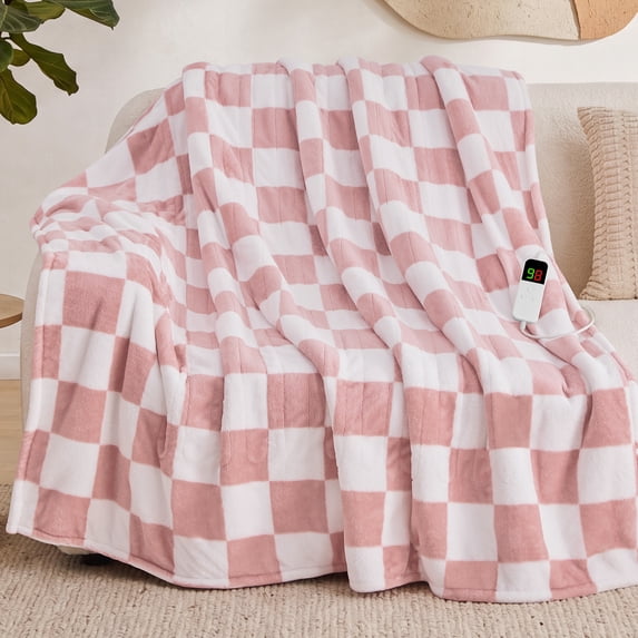 MEUDYT Electric Heated Blanket for Adult, 50.1"x60.1" Soft Flannel Heating Blanket with 10 Heating Levels & 8 Hours Auto Off,Light Pink