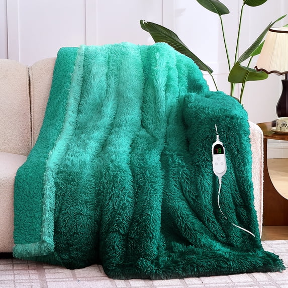 MEUDYT Heated Blanket for Adult, Soft Faux Fur & Sherpa Electric Blanket, Fast-Heating with 10 Heating Levels & 5 Options Auto off, 50.1"x 60.1", New Green