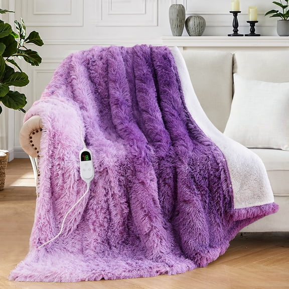 MEUDYT Heated Blanket for Adult, Soft Faux Fur & Sherpa Electric Blanket, Fast-Heating with 10 Heating Levels & 5 Options Auto off, 50.1"x 60.1", Purple