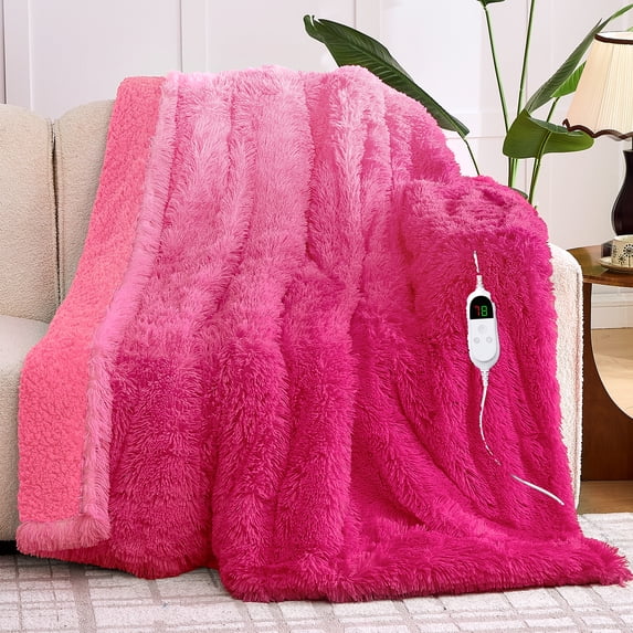 MEUDYT Heated Blanket for Adult, Soft Faux Fur & Sherpa Electric Blanket, Fast-Heating with 10 Heating Levels & 5 Options Auto off, 50.1"x 60.1", Rose Red