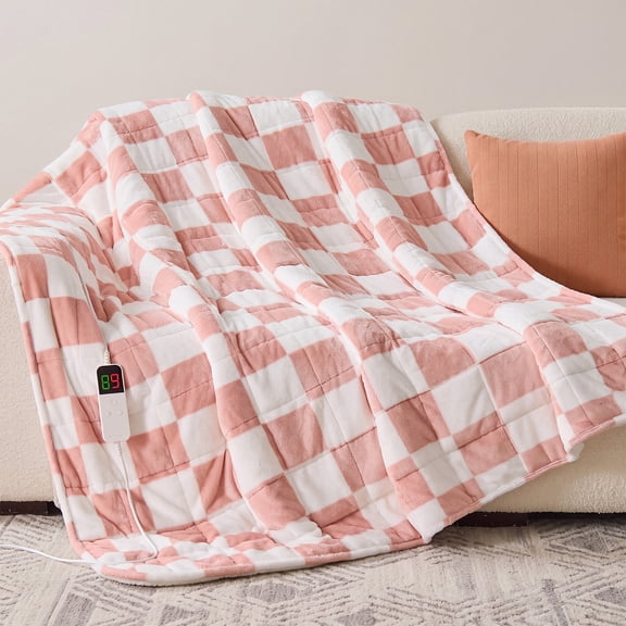 MEUDYT Heated Weighted Blanket, Soft Electric Weighted Blankets for Adults, Flannel & Sherpa Heating Heavy Cozy Blanket (50.1"x60.1",10lb,Light Pink)