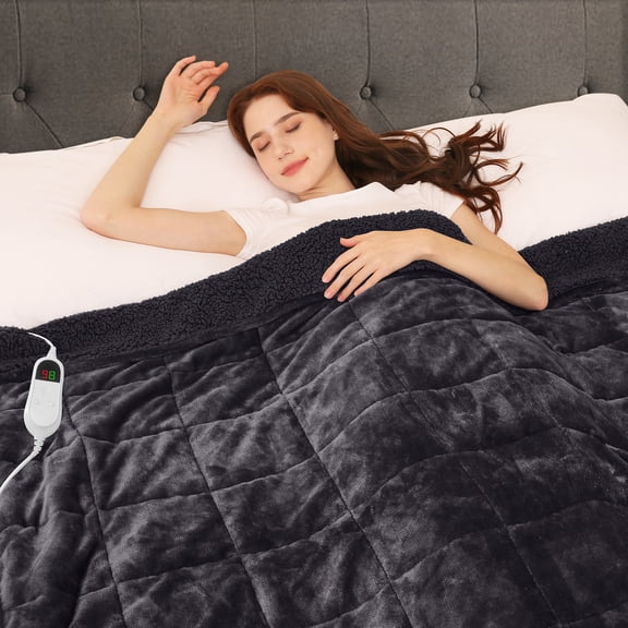 MEUDYT Heated Weighted Blanket for Adults, Flannal Sherpa Electric Weighted Blankets, 50.1"x 60.1", 13lbs, Grey