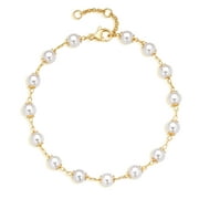 MEVECCO 14K Gold Plated Dainty Cute Beaded Freshwater Cultured Pearls Charm Bracelet for Women