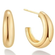 MEVECCO 14K Gold Plated Minimalist Chunky Loop Circle C Hoop Earrings for Women Jewelry