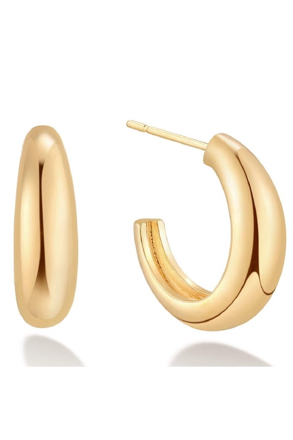 14K Gold Plated Minimalist Chunky Loop Circle C Hoop Earrings for Women Jewelry