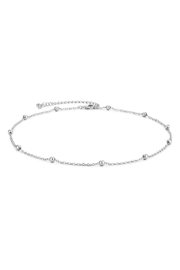 MEVECCO 14K Gold Plated Tiny Delicate Bead Link Wave Chain Minimalist Choker Necklace for Women