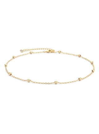 14K Solid Gold Bead Short Chain Necklace - Pure 14K Fine Gold Bead Choker - 14K Simple Dainty Satellite Chain Everyday Layering Necklace