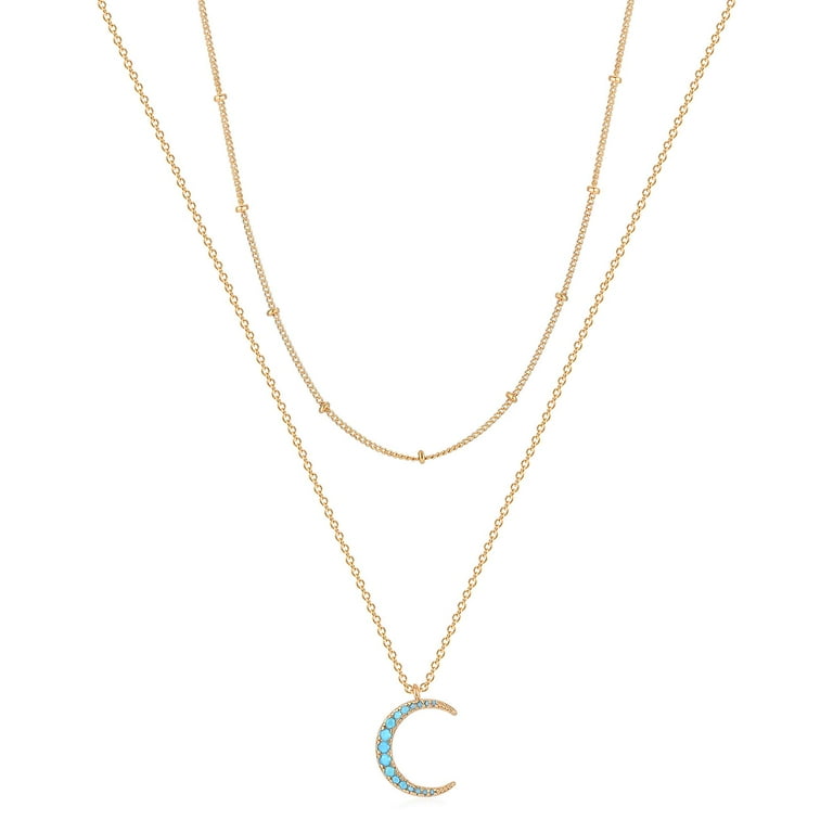 MEVECCO 18K Gold Plated Dainty Carved Moon Layered Pendant