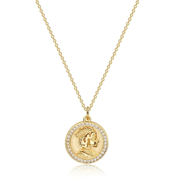 MEVECCO 18K Gold Plated Dainty Minimalist Carved Gold Coin Pendant Necklace for Women Gift